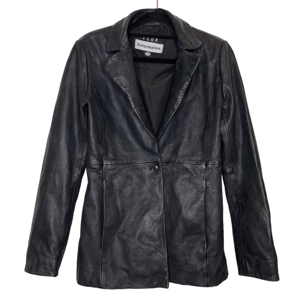Veda Reformation Black Lambskin Leather Bowery Blazer Jacket - XS